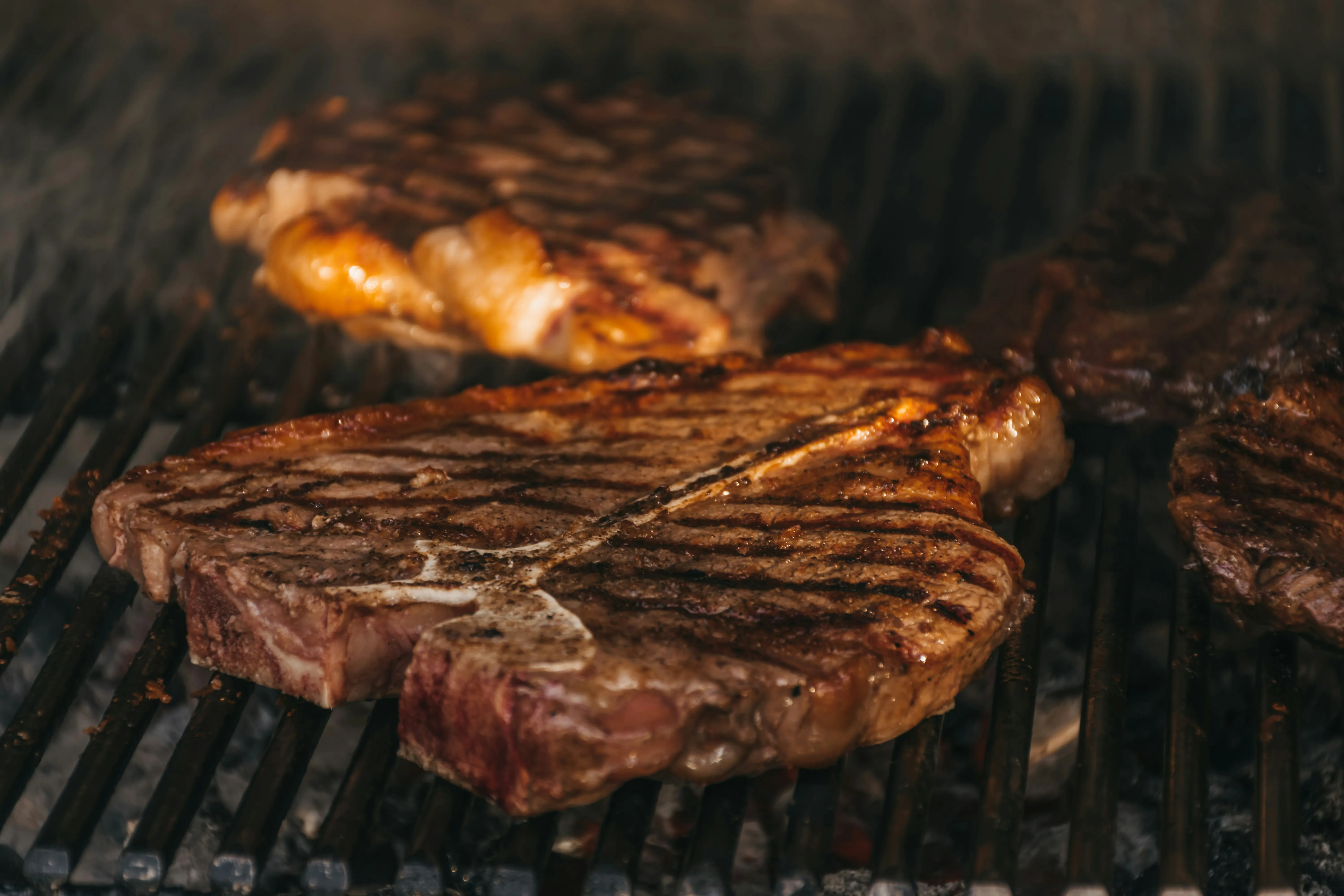 A deeply-marbled ribeye on the bone